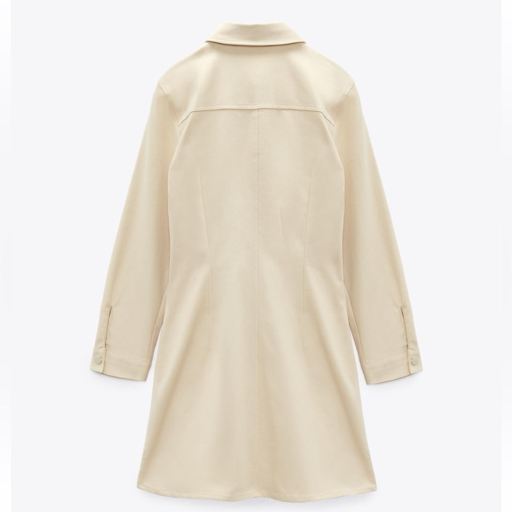 Zara| Women’s Cream Buttoned Front Long Sleeve Dress -Size M